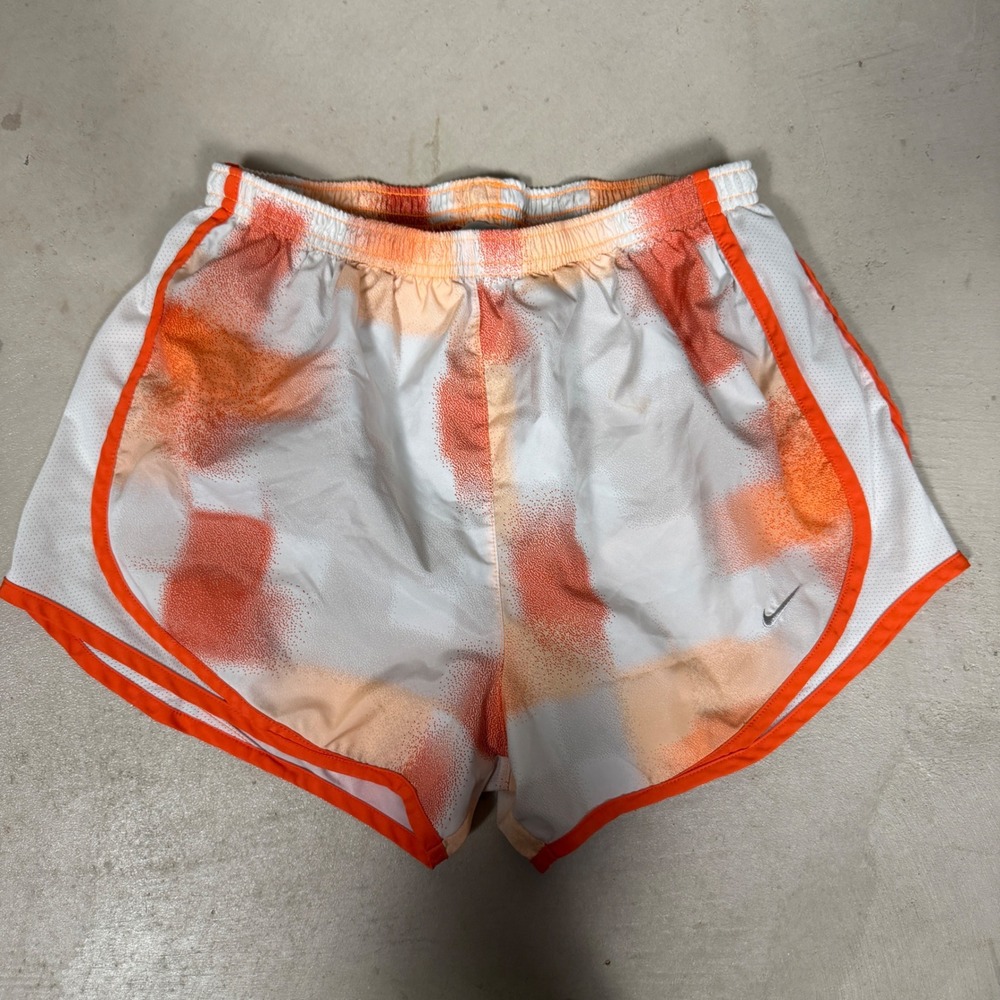 Nike Womens Dri-Fit Running Shorts Orange White Pixel Grid Small 624278-833